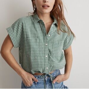 Madewell Green Plaid Button-up Drawstring Shirt